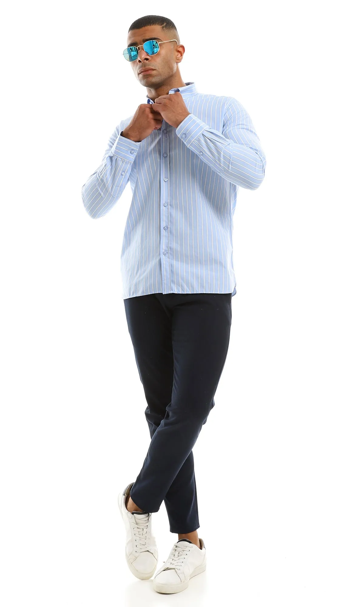 98175 Striped Blue Trendy Long Sleeves Shirt