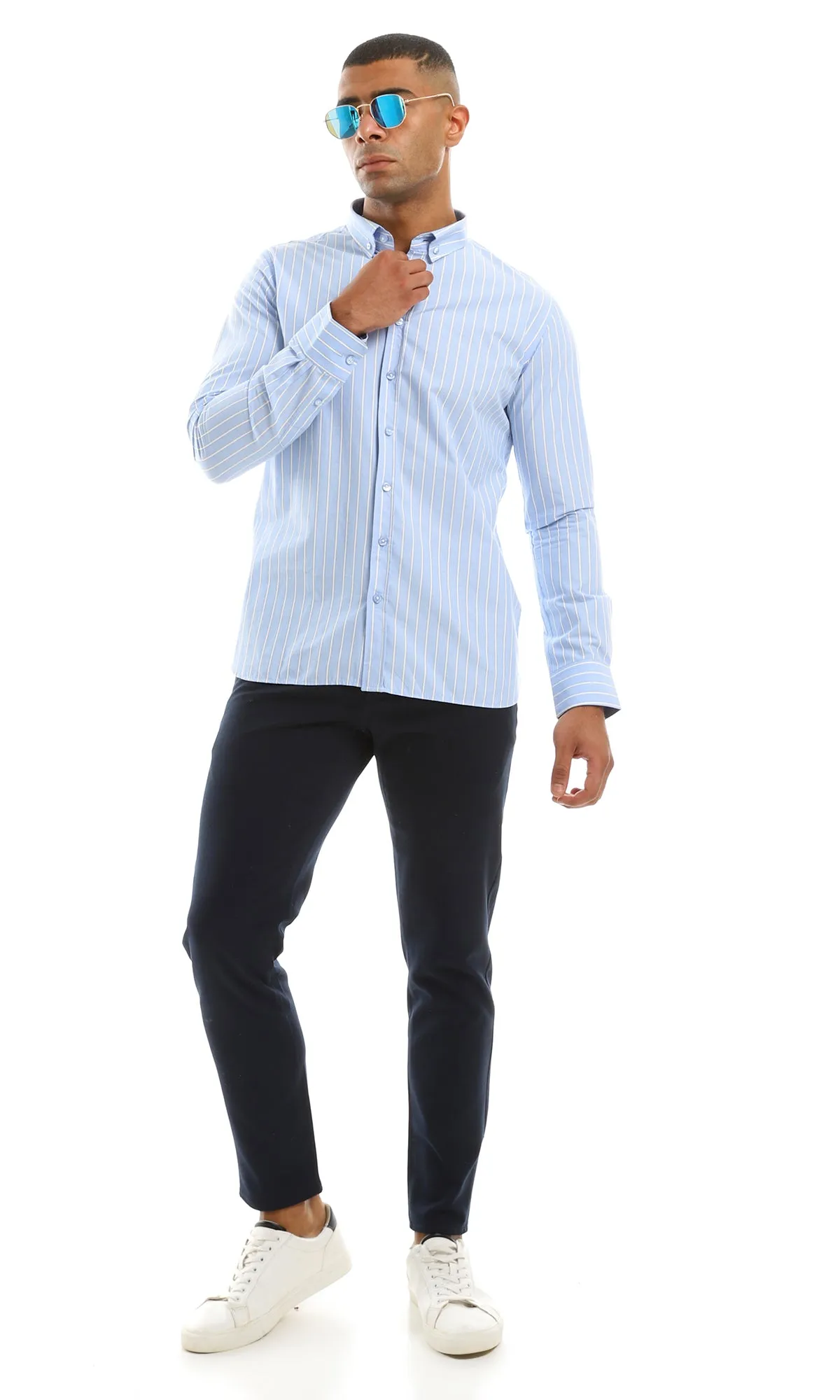 98175 Striped Blue Trendy Long Sleeves Shirt