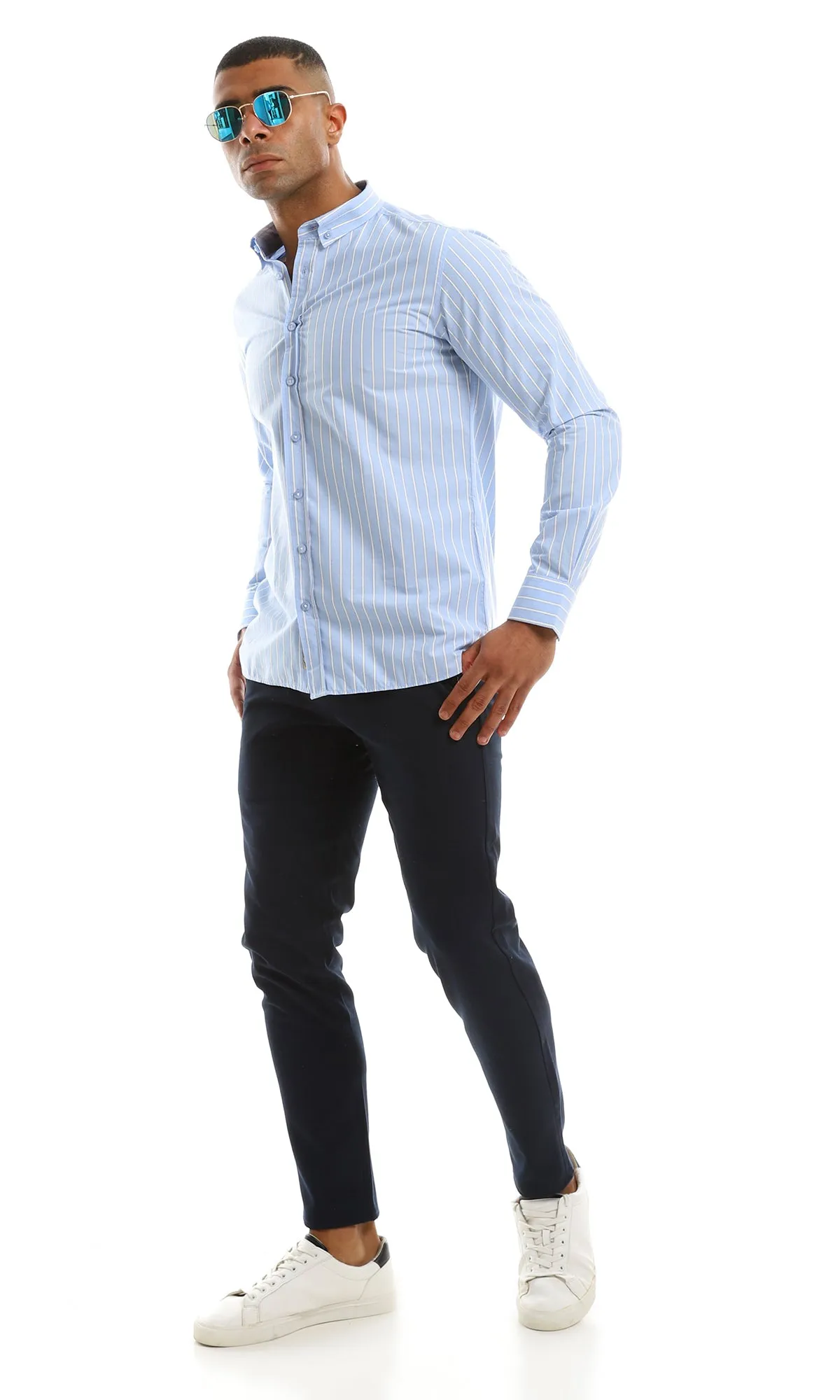 98175 Striped Blue Trendy Long Sleeves Shirt