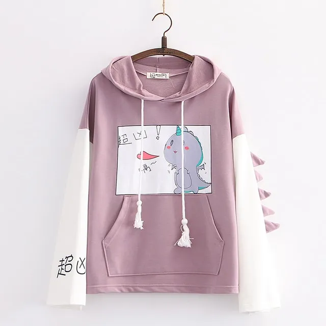 Adorable Cartoon Dinosaur Heart Hoodie