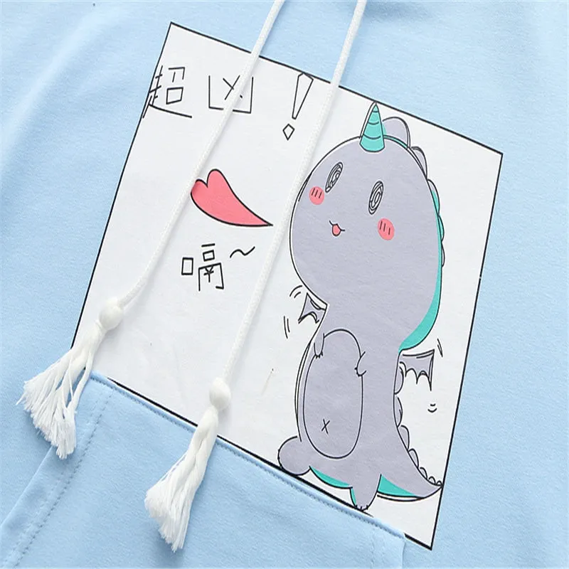 Adorable Cartoon Dinosaur Heart Hoodie
