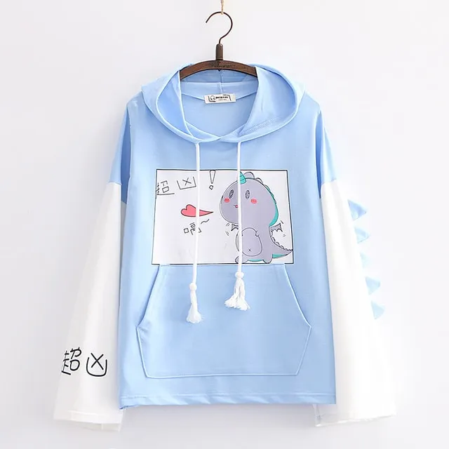 Adorable Cartoon Dinosaur Heart Hoodie