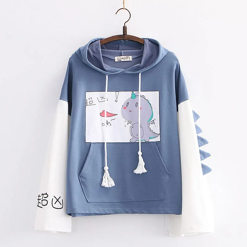 Adorable Cartoon Dinosaur Heart Hoodie