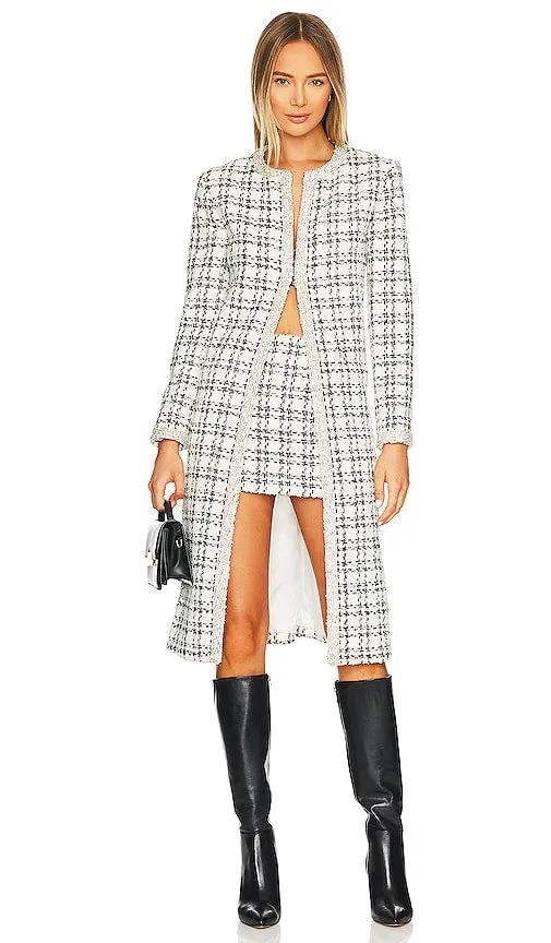 Alice   Olivia Tulsi Puff Sleeve Maxi Jacket in Black,White