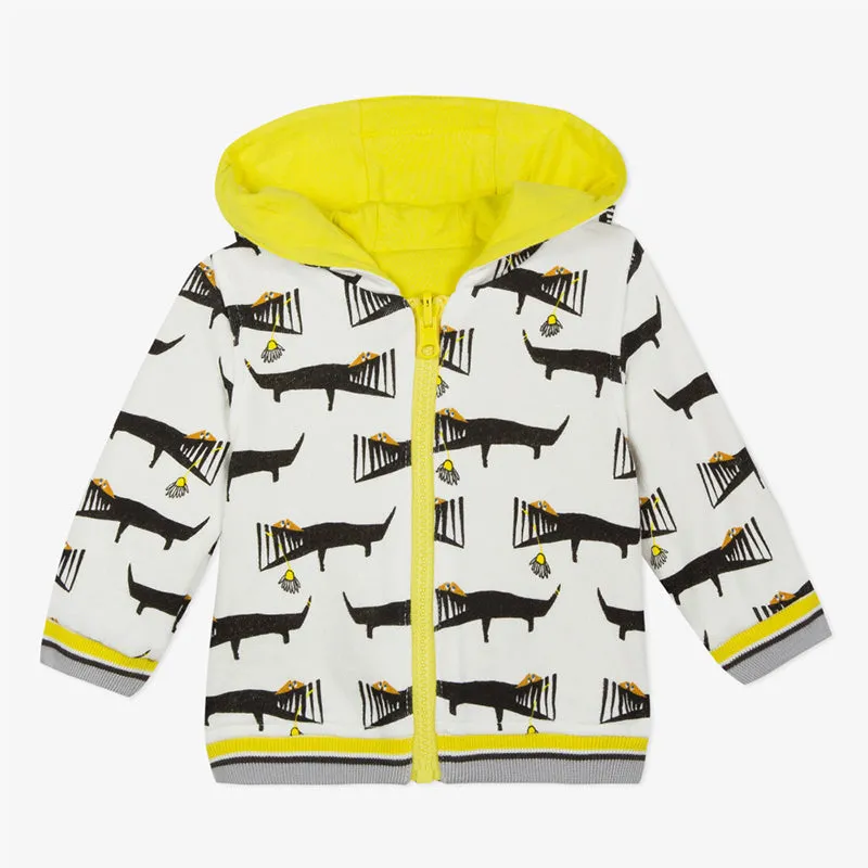 Baby boy reversible zipped sweatshirt with crocodile print