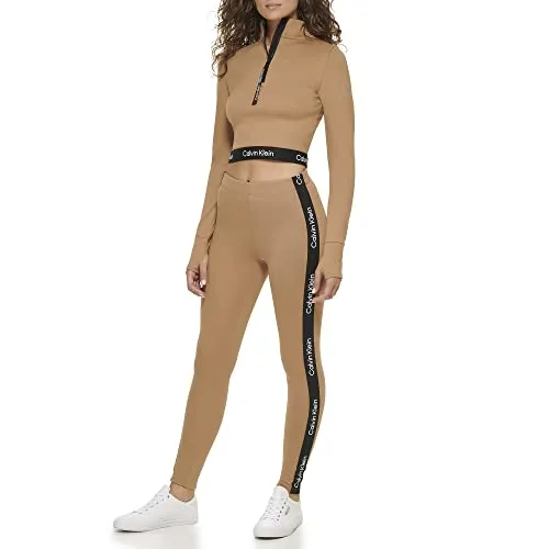 Calvin Klein Performance Women's High Waisted Logo Leggings, Teak, Medium