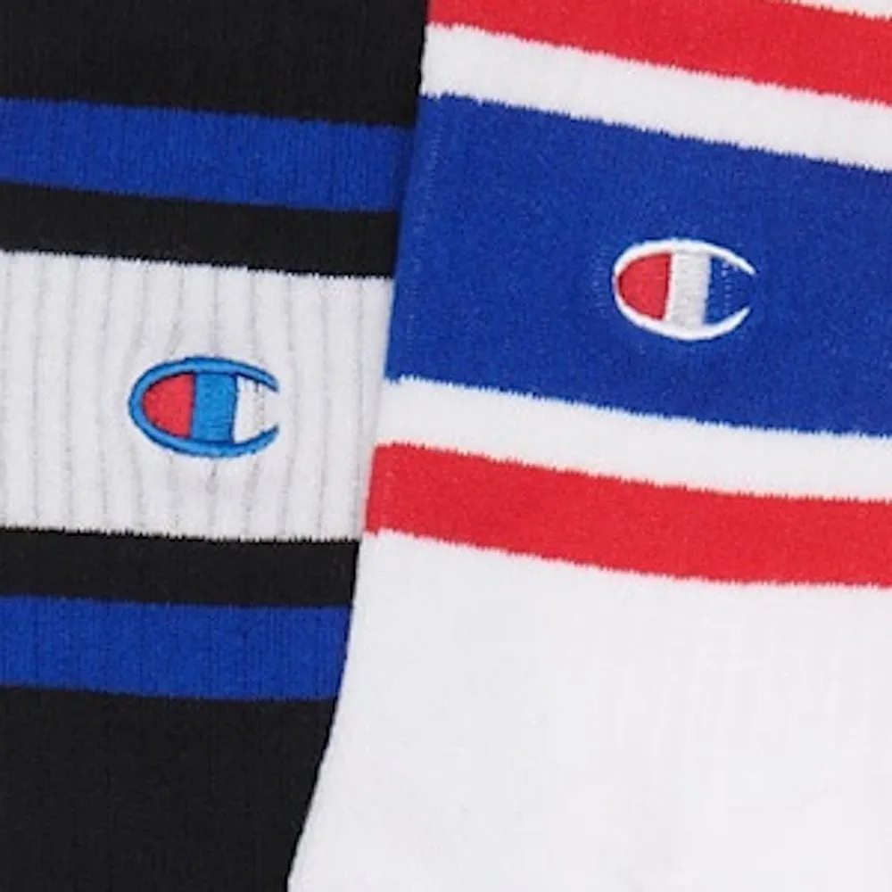Champion Lifestyle Stripe Crew Sock 2 Pack - Black / White