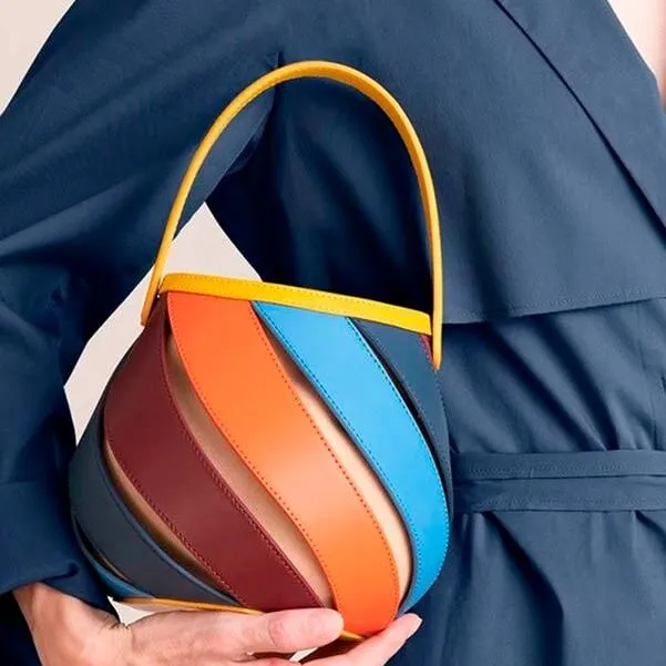 Colorful Striped PU Leather Bucket Handbag