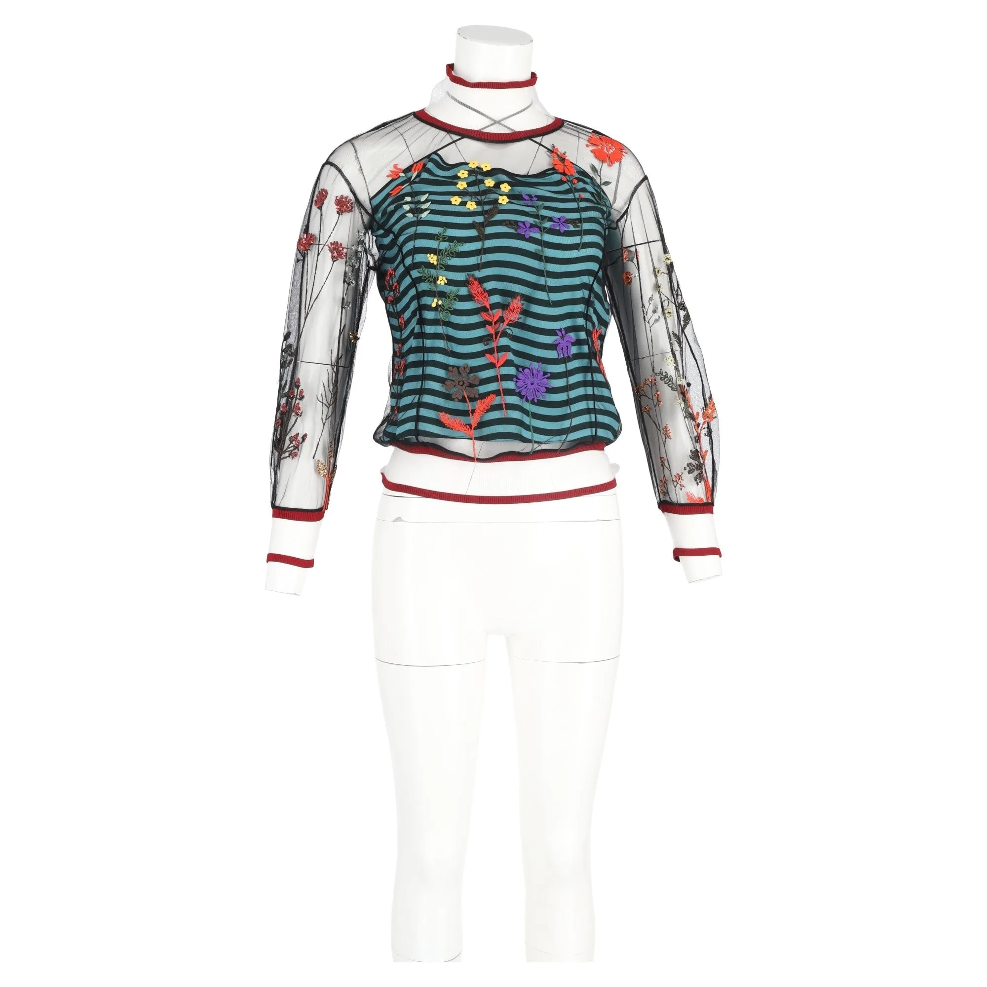 Fendi Mesh Embroidered Blouse in Multicolor Nylon
