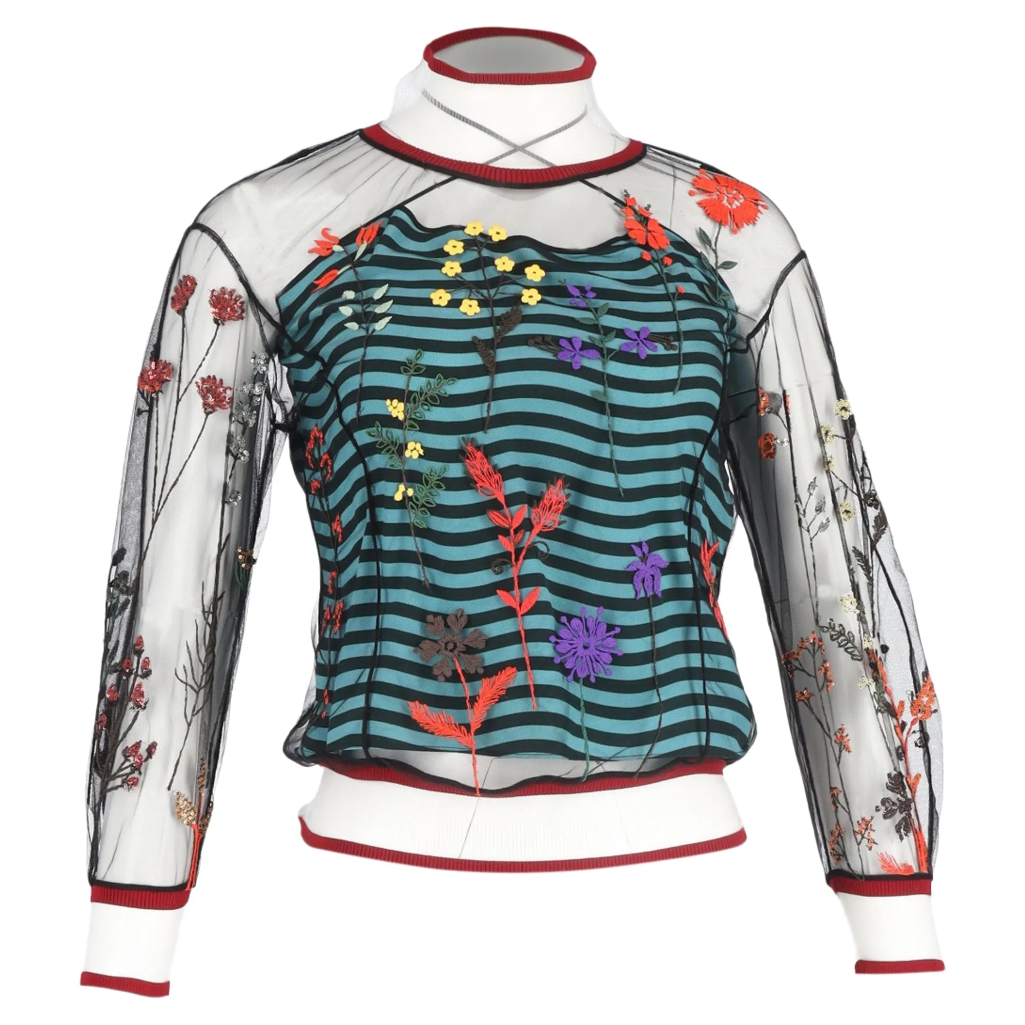 Fendi Mesh Embroidered Blouse in Multicolor Nylon