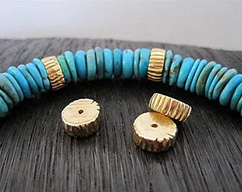 Gold Bronze Striped Artisan Spacer Bead and Slider (ONE Bead)