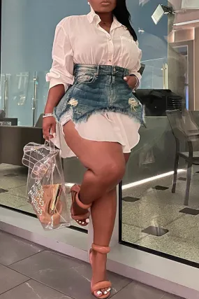 hulianfu Denim Combo Stylish Mini Dress Two Piece