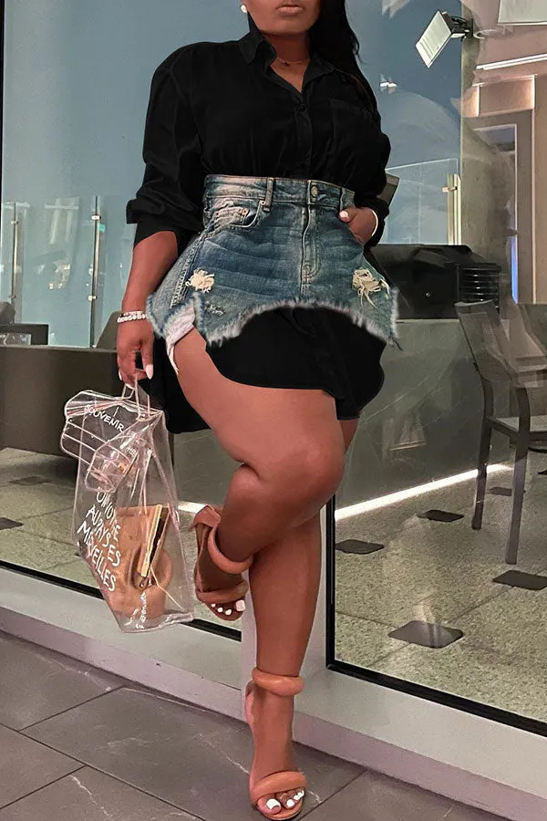 hulianfu Denim Combo Stylish Mini Dress Two Piece