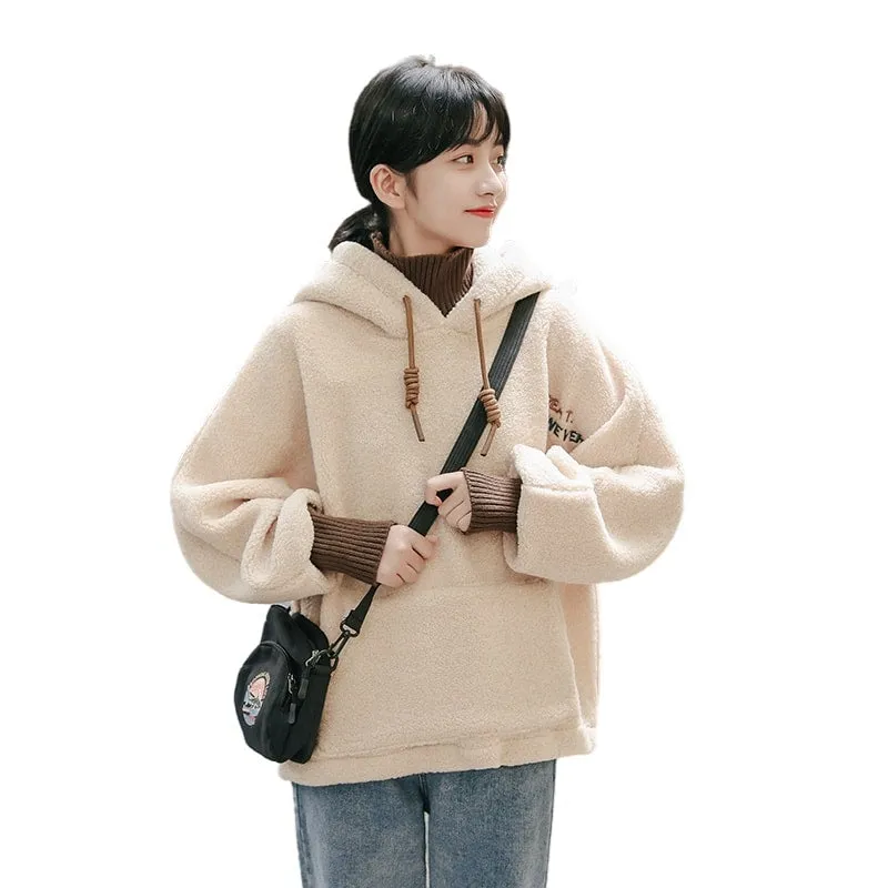 Kawaii Fake Two-piece Lamb Fleece Hoodie