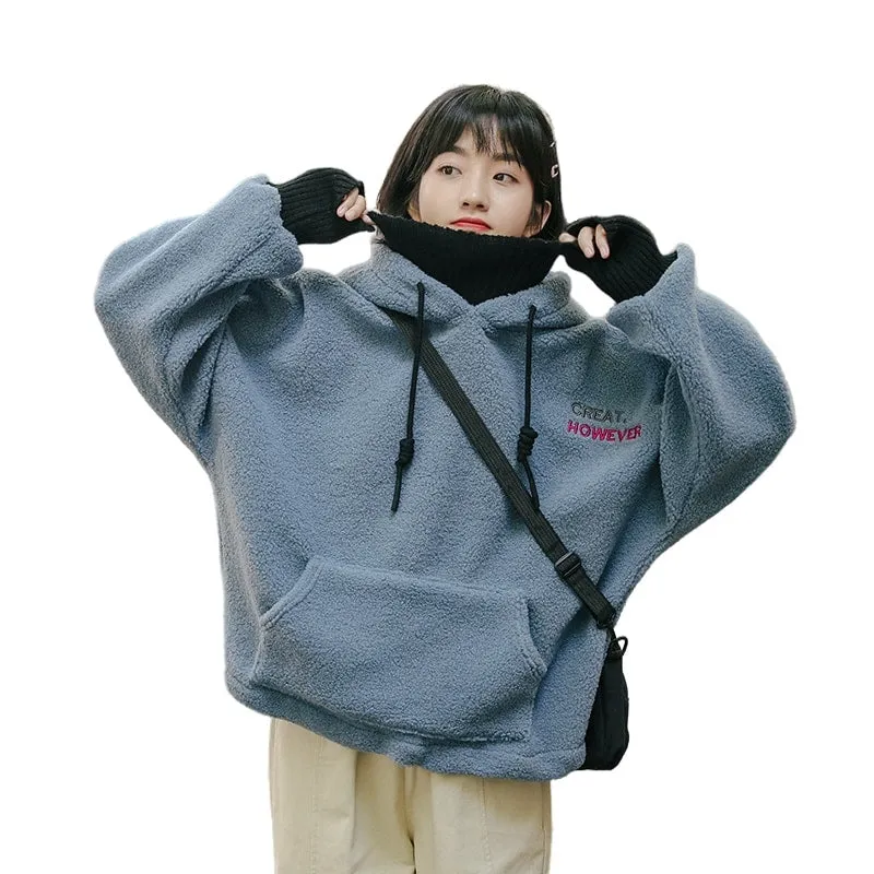 Kawaii Fake Two-piece Lamb Fleece Hoodie