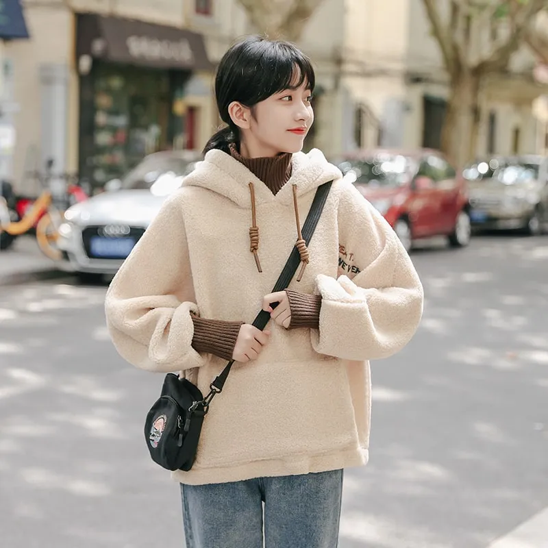 Kawaii Fake Two-piece Lamb Fleece Hoodie