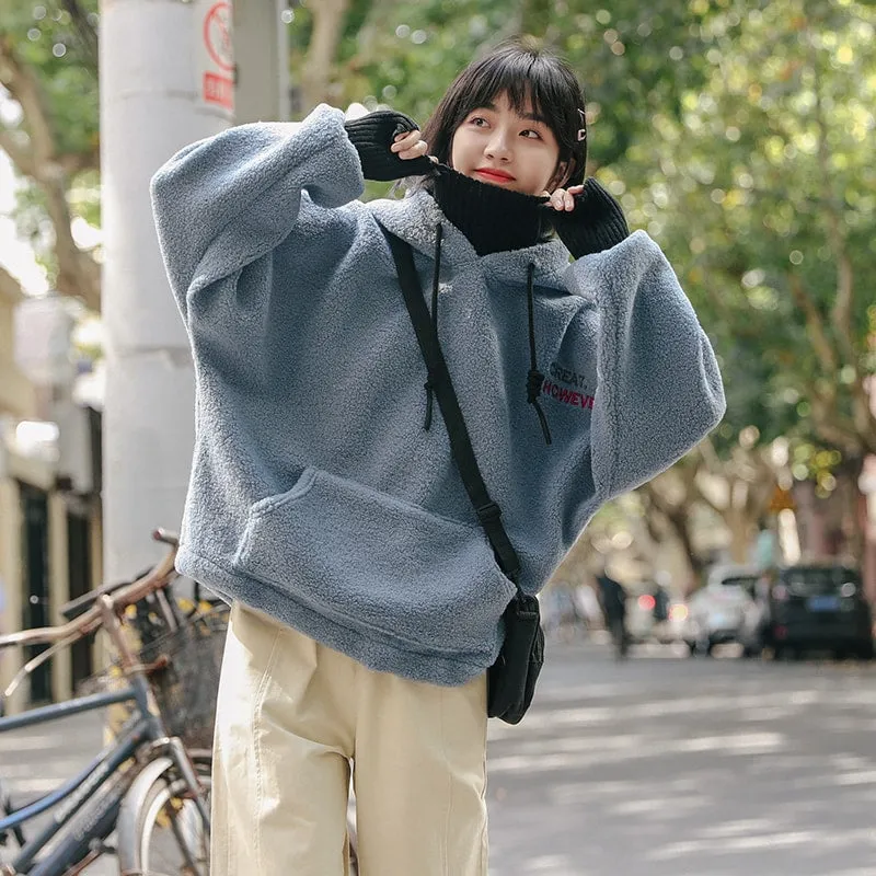 Kawaii Fake Two-piece Lamb Fleece Hoodie