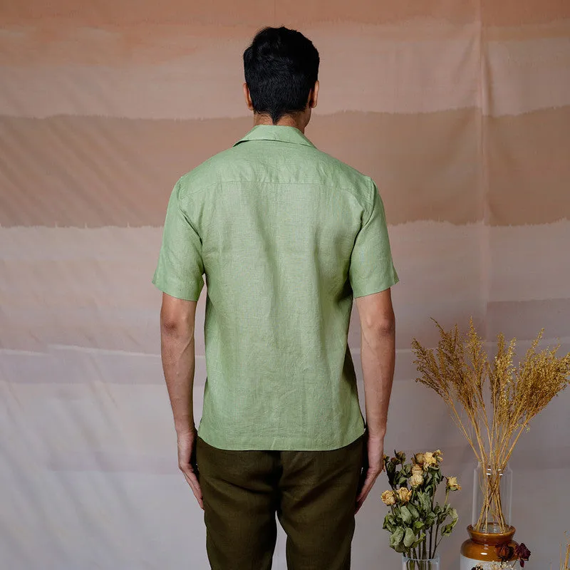 Linen Half Sleeves Shirt | Cream | Tropical Leaf