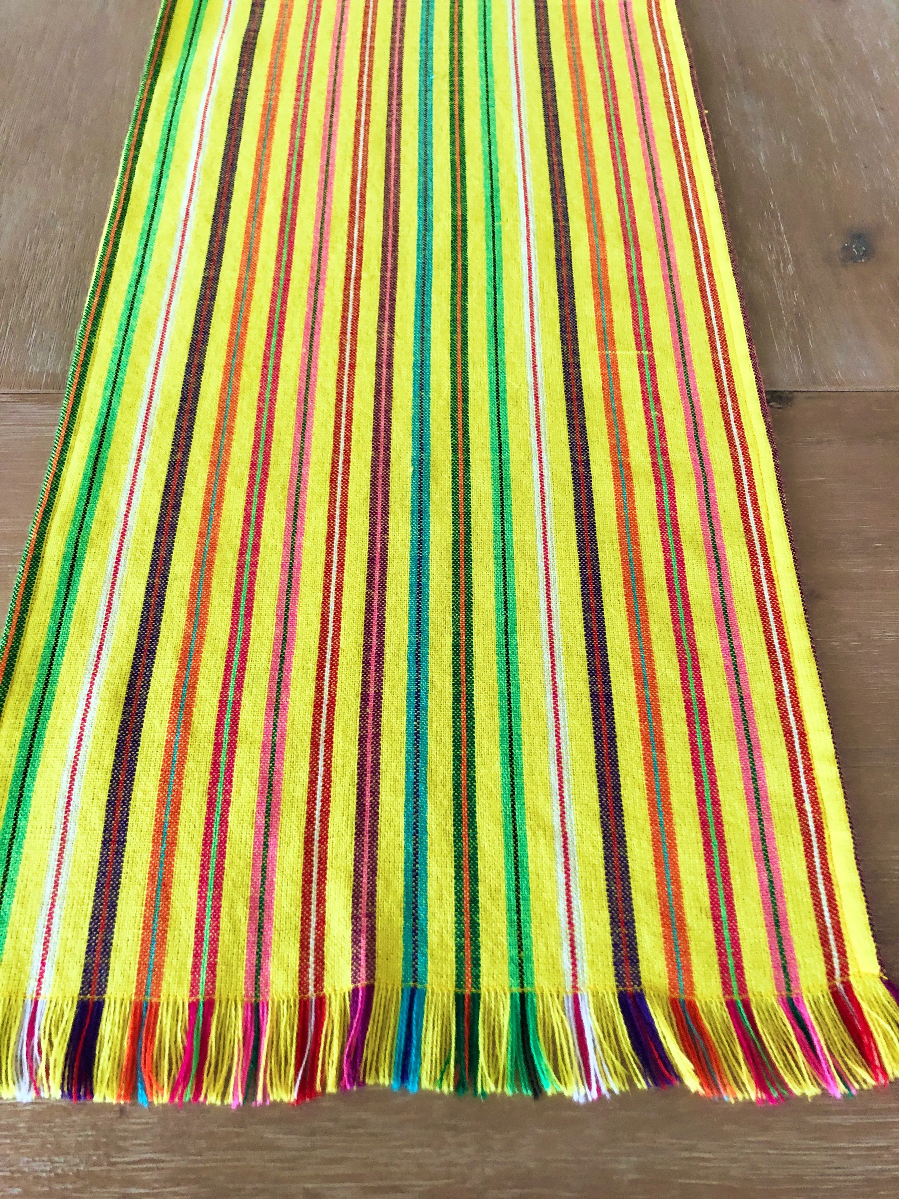Mexican Fabric Table Runner - striped pale yellow