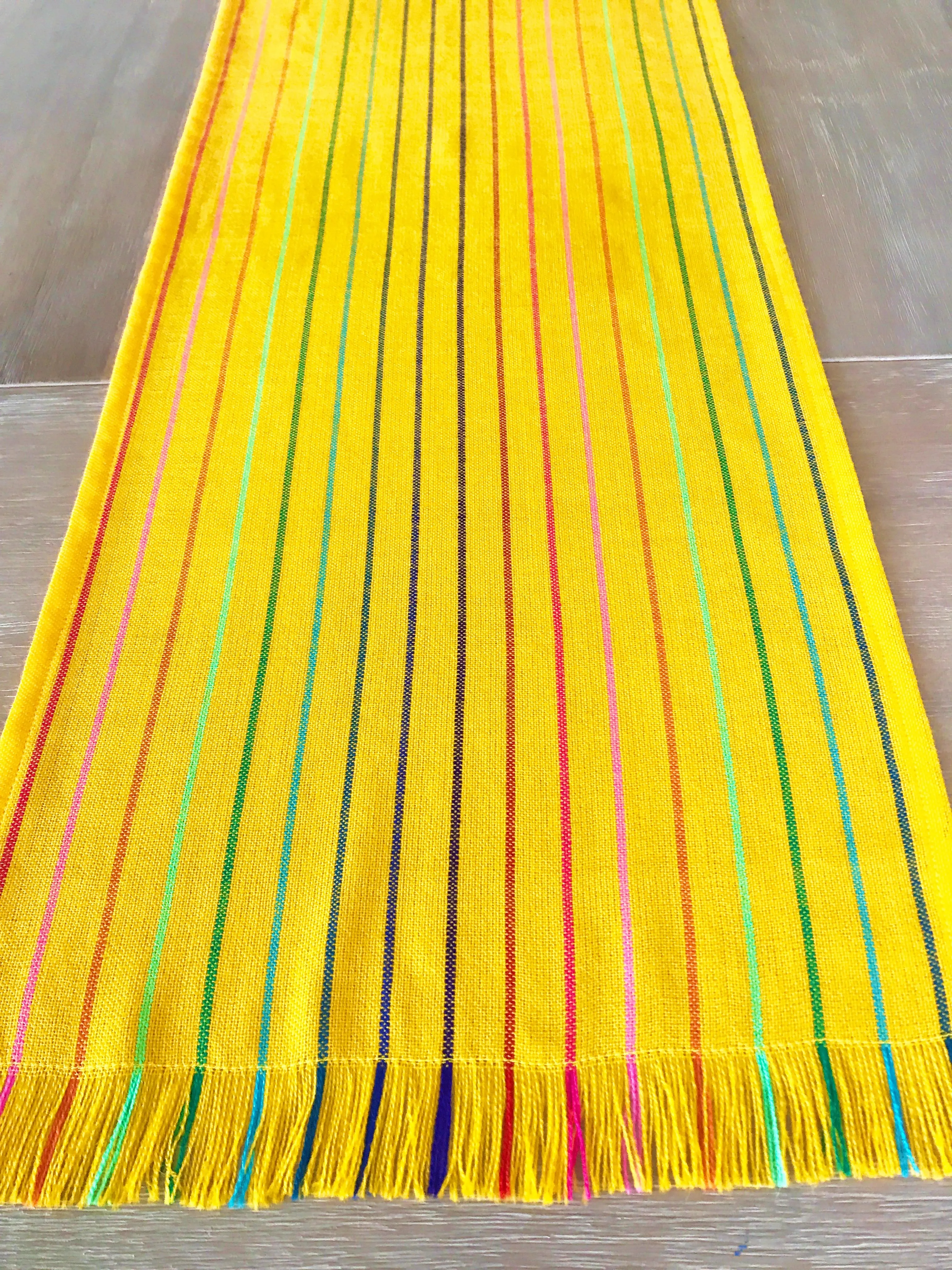 Mexican Fabric Table Runner - striped yellow