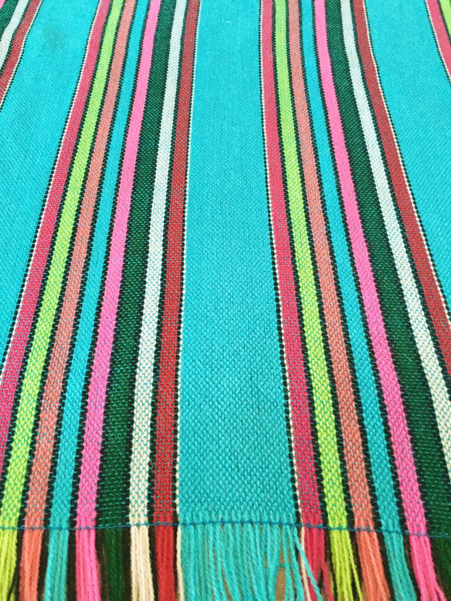 Mexican Fabric Table Runner - Teal Stripes