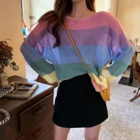 Rainbow Stripes Sweater With Long Sleeves