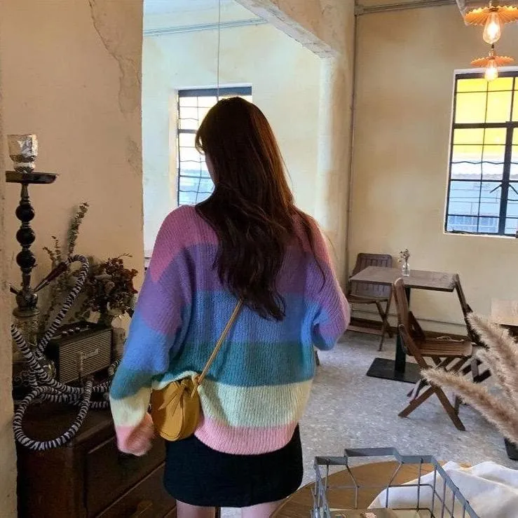 Rainbow Stripes Sweater With Long Sleeves