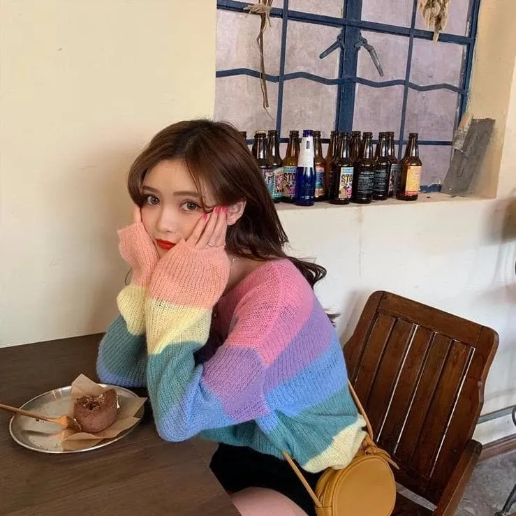 Rainbow Stripes Sweater With Long Sleeves