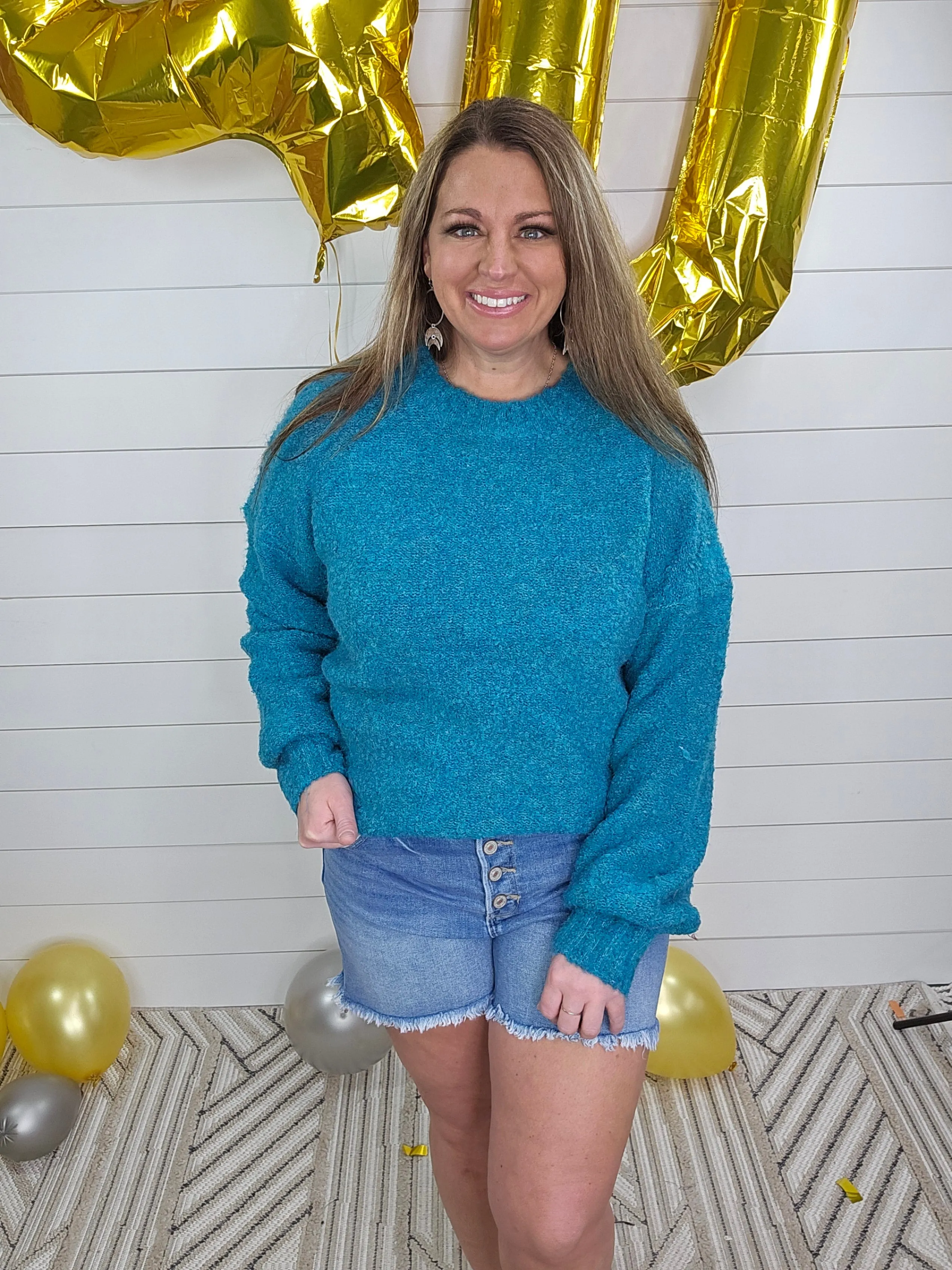 SEAFOAM FUZZY COZY SWEATER