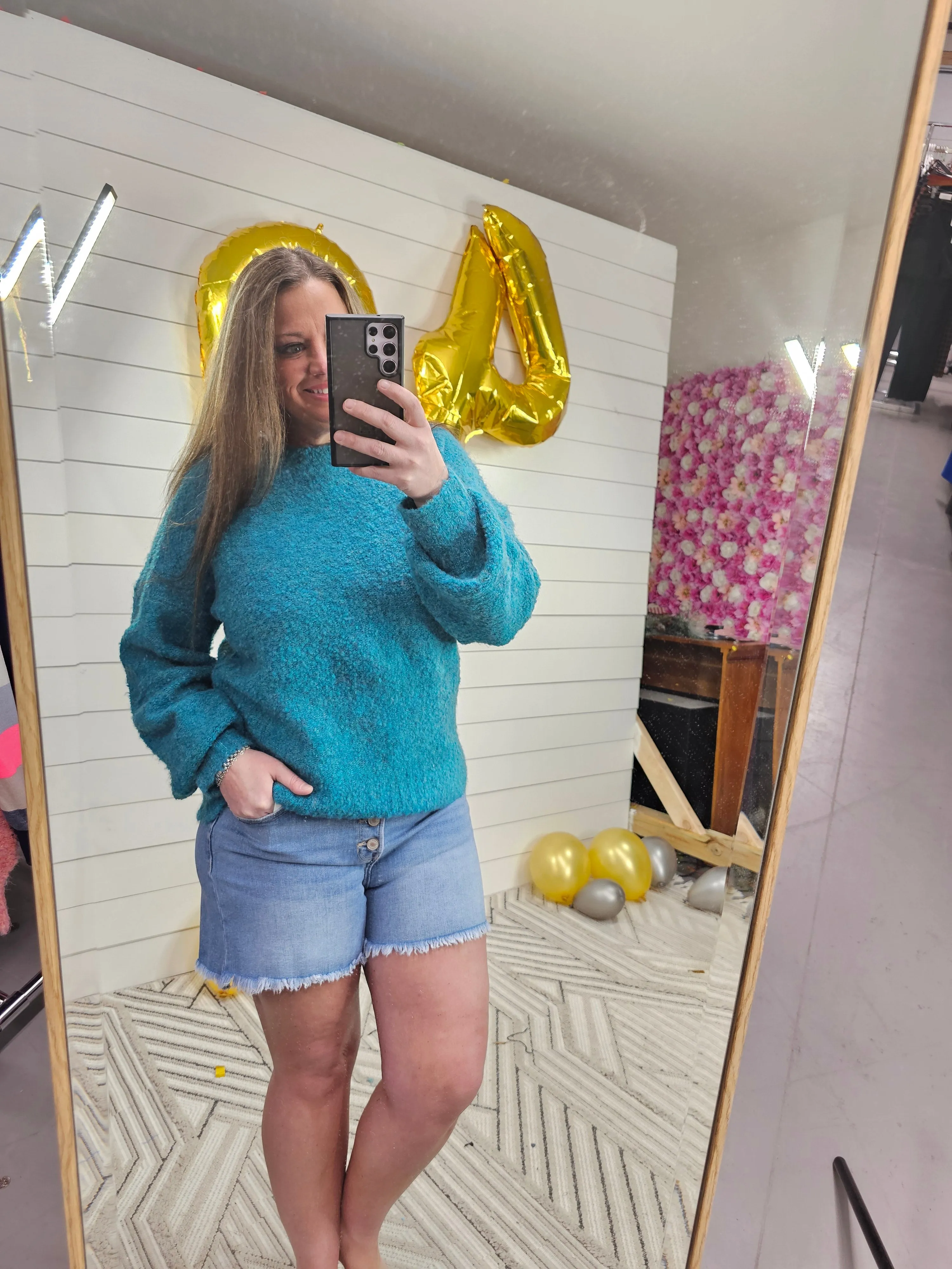 SEAFOAM FUZZY COZY SWEATER