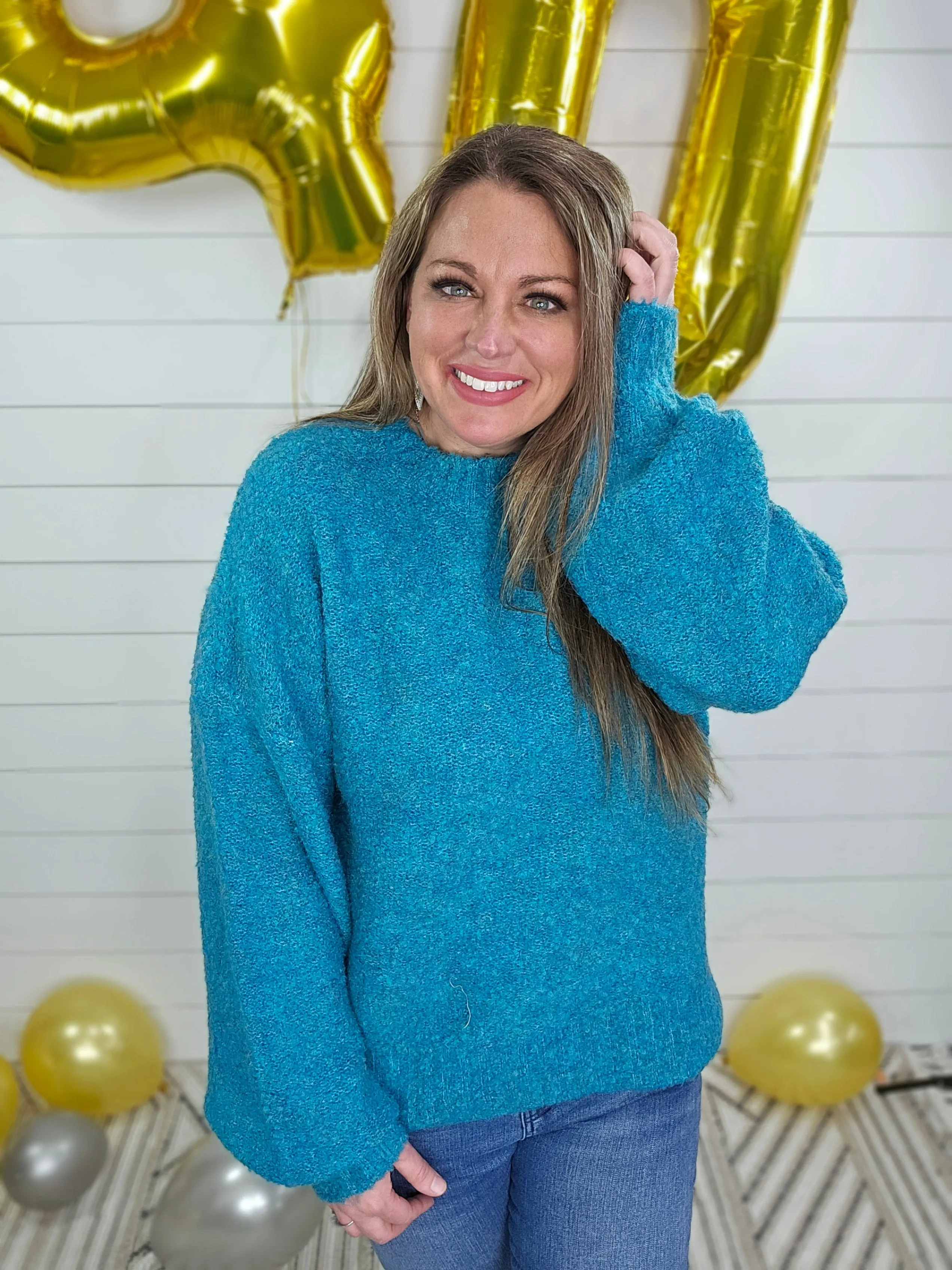 SEAFOAM FUZZY COZY SWEATER