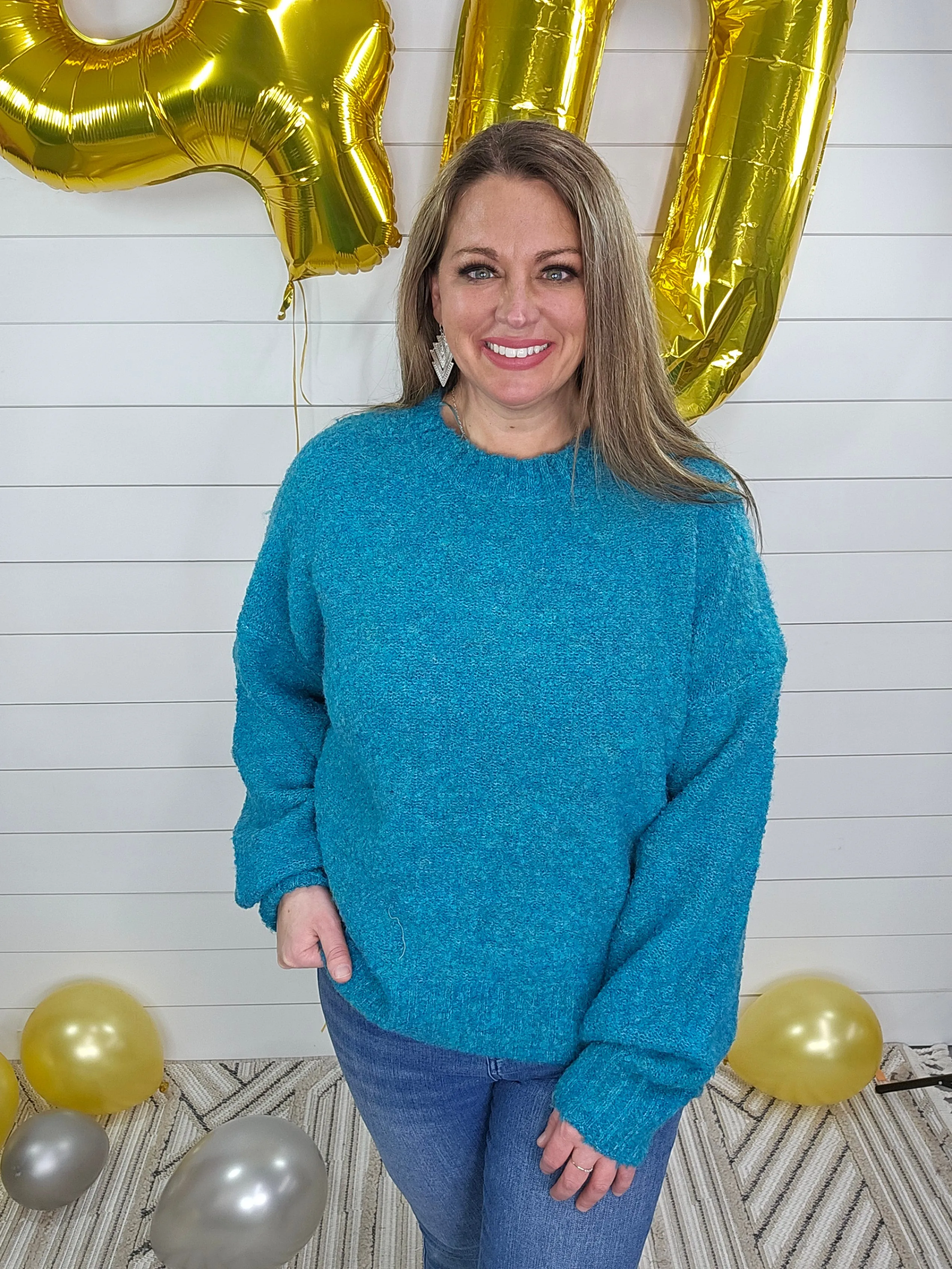 SEAFOAM FUZZY COZY SWEATER