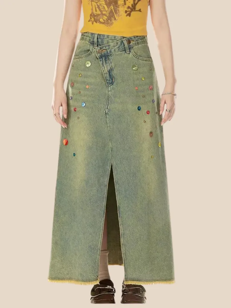 Skirt Slit Sequin Denim
