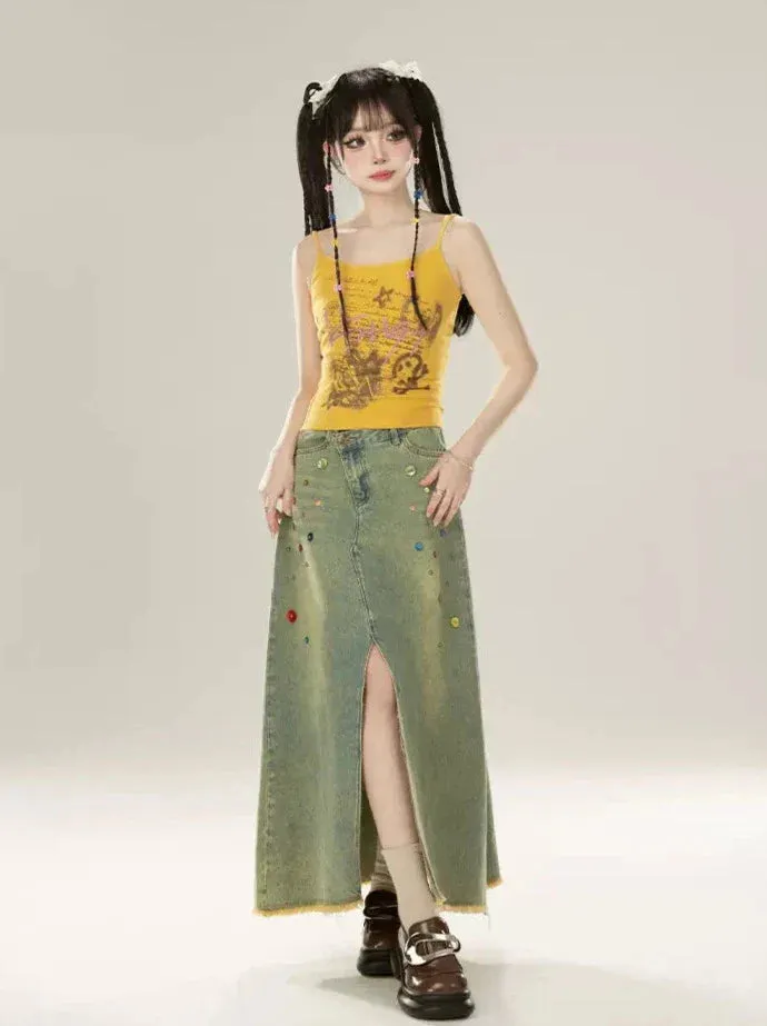 Skirt Slit Sequin Denim