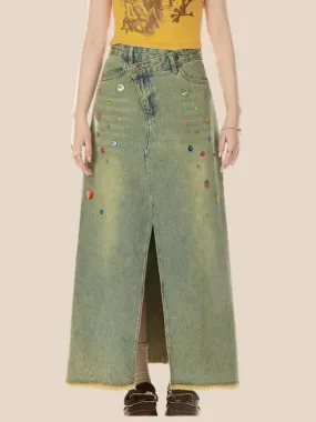 Skirt Slit Sequin Denim