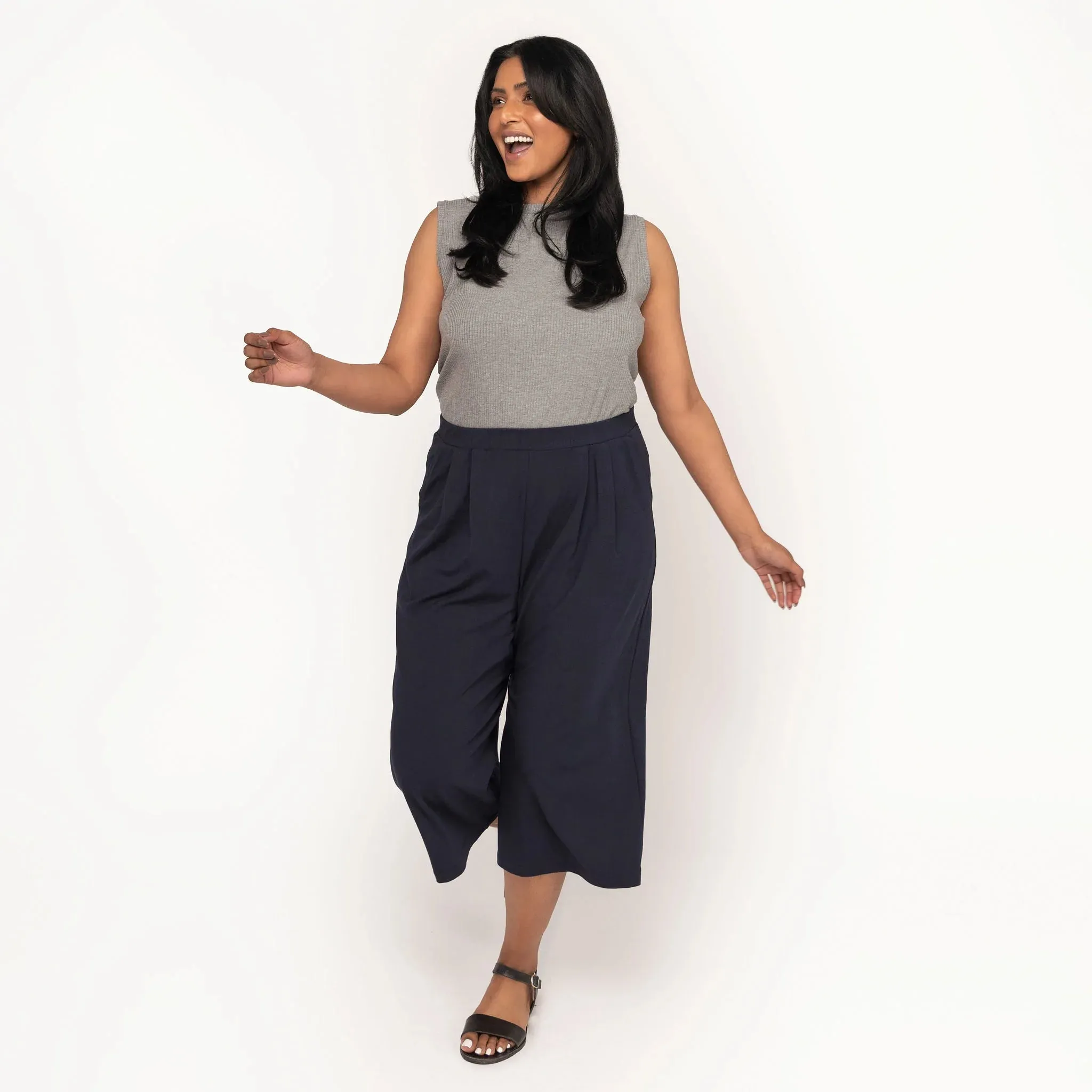 The Comfy Wide Leg Crop in Navy Blue - Final Sale