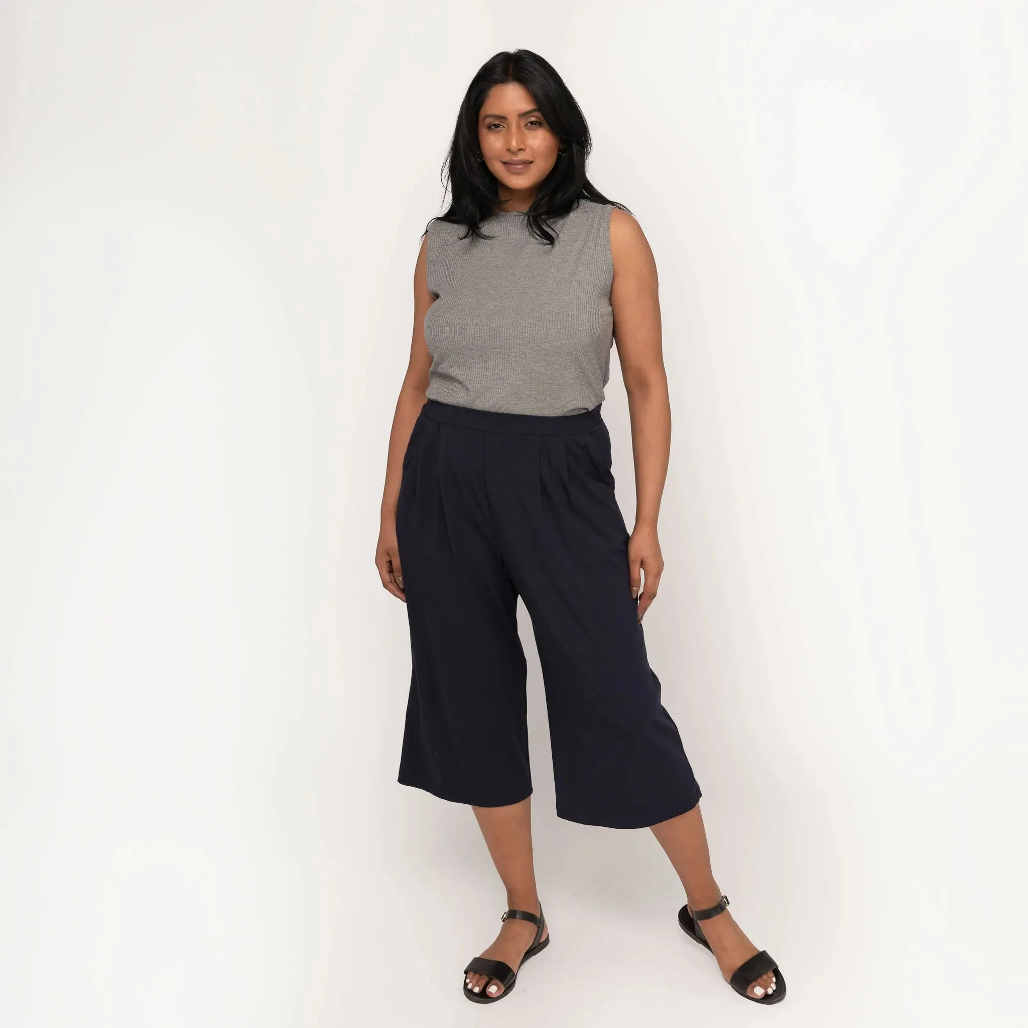 The Comfy Wide Leg Crop in Navy Blue - Final Sale