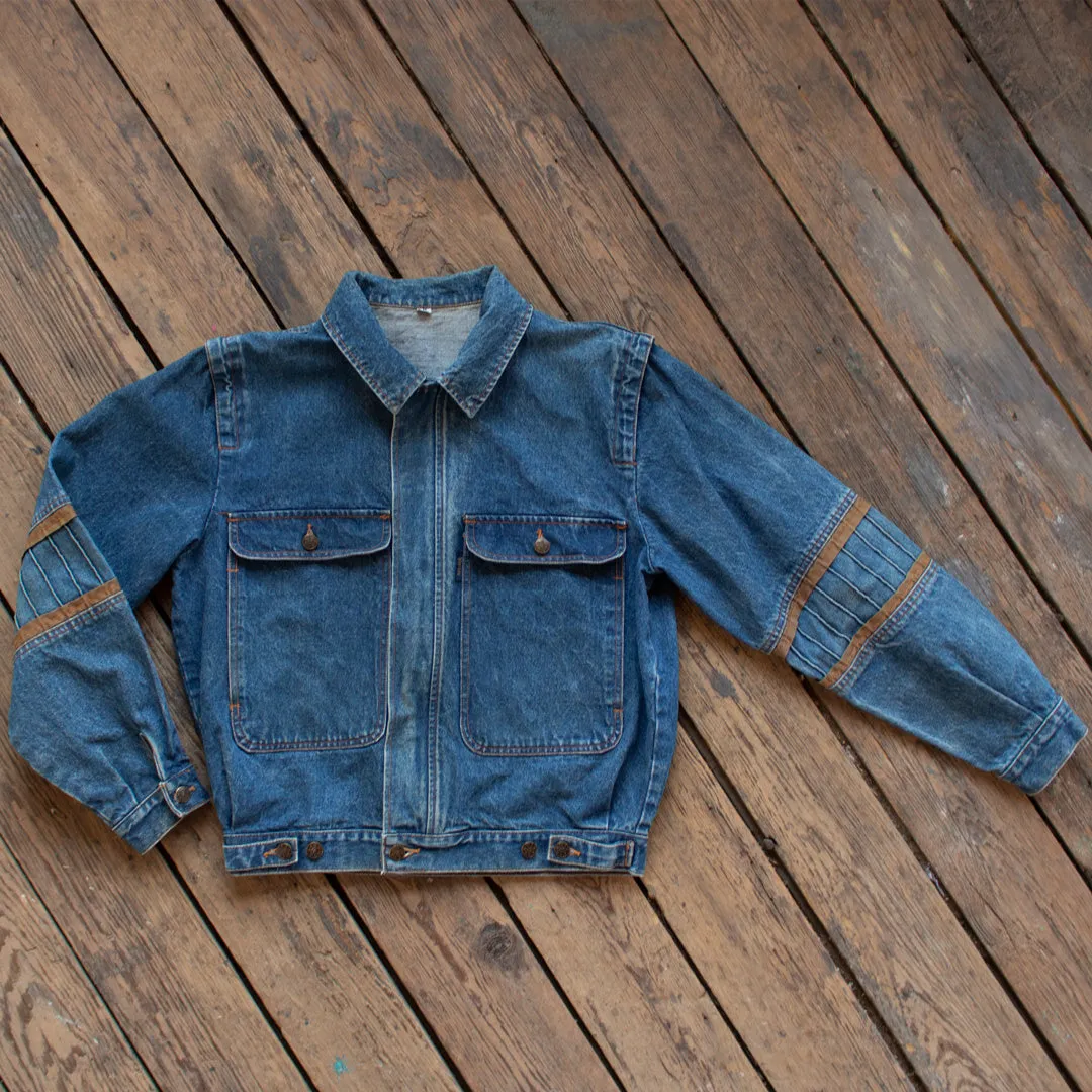 Vintage 1980s Zip Up Denim Jacket with Super Rad Details - Medium