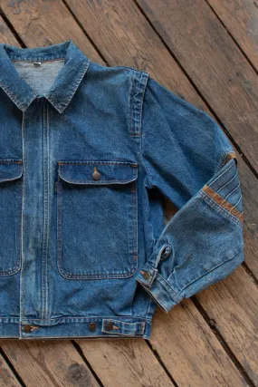 Vintage 1980s Zip Up Denim Jacket with Super Rad Details - Medium